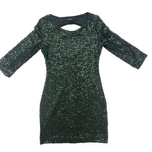 Express Sz 2 Emerald Green Sequined Key Hole Back Body-Hugging Mini Dress